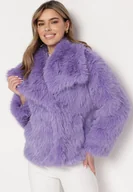Kurtki damskie - Fioletowa Futerkowa Kurtka z Wsuwanymi Kieszeniami Liriena - miniaturka - grafika 1