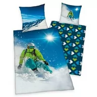 Pościel dla dzieci - Herding Pościel bawełniana 140x200 Narciarz niebieska poszewka 70x90 H23 - miniaturka - grafika 1
