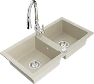 Zlewozmywaki z baterią - Mexen Mario zlewozmywak granitowy 2-komorowy z baterią kuchenną Savita, beżowy - 6504-69-672601-00 - miniaturka - grafika 1