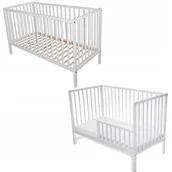 Łóżeczka i kojce - ﻿Łóżeczko MAGDA + BARIERKA TAPCZANIK 120/60 białe SOFA dla dziecka - miniaturka - grafika 1