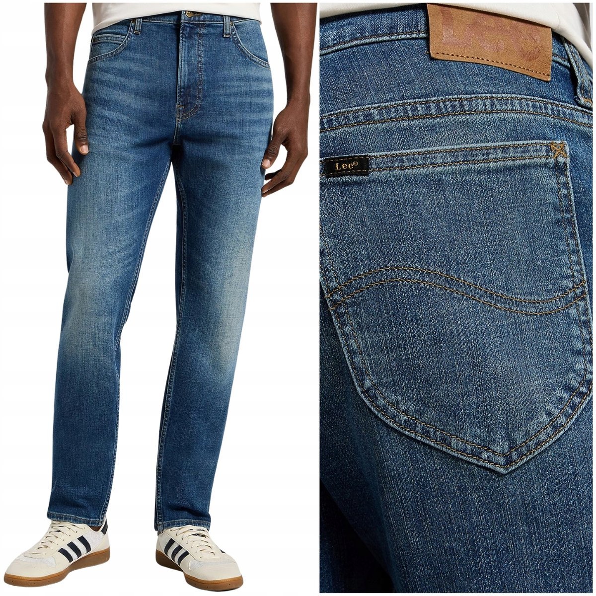 Lee RIDER SLIM Courtyard lekko dopasowane ciemne spodnie jeansowe W33 L34
