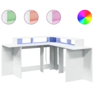 Biurka - vidaXL Biurko z podświetleniem LED, białe, 152x152x91 cm - miniaturka - grafika 1