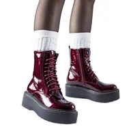 Botki damskie - Bordowe lakierowane workery na platformie Leos czerwone - Inna marka - miniaturka - grafika 1