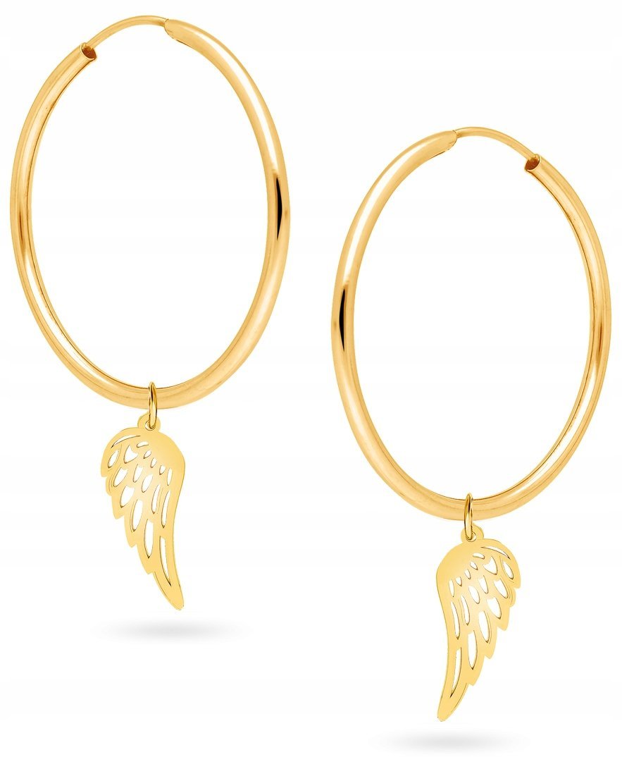 PIĘKNE ZŁOTE KOLCZYKI WISZĄCE SKRZYDEŁKA 585 30mm