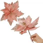 Ozdoby bożonarodzeniowe - Poinsecja sztuczny kwiat gwiazda betlejemska 29 cm różowa z brokatem i cekinami - miniaturka - grafika 1