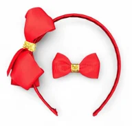 Ozdoby do włosów - CZERWONA OPASKA Z KOKARDĄ DLA DZIEWCZYNKI + SPINKA DO WŁOSÓW CZERWONO-ZŁOTA - miniaturka - grafika 1