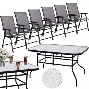 Zestaw mebli ogrodowych stół ze szkłem hartowanym, 6 krzeseł komplet na taras czarno-szary - Meble ogrodowe - miniaturka - grafika 1