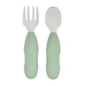 Sztućce dla dzieci - Beaba Zestaw pierwszych sztućców ze stali nierdzewnej Sage green 2 szt. - miniaturka - grafika 1