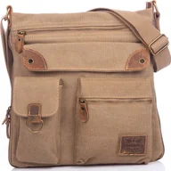 Torebki damskie - Torebka Damska Poszerzana w stylu vintage z dużą liczbą kieszonek canvas + skóra naturalna brązowa - miniaturka - grafika 1