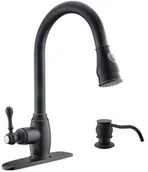 Baterie kuchenne - Bateria kuchenna retro LYME srebrna mat wyciągana wylewka z dozownikiem - czarny - miniaturka - grafika 1