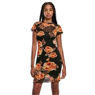 Sukienki - Urban Classics Damska sukienka z siateczki, dwuwarstwowa, czarny/pomarańczowy, XS - miniaturka - grafika 1