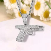 Wisiorki - Naszyjnik wisiorek chain glock pistolet srebrny streetwear - miniaturka - grafika 1