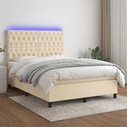Łóżka - vidaXL Łóżko kontynentalne z materacem, kremowe, 140x190 cm, tkanina - miniaturka - grafika 1