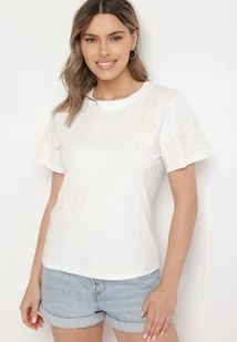 Biały T-shirt z Kwiatowymi Aplikacjami Tilenna - Koszulki i topy damskie - miniaturka - grafika 1