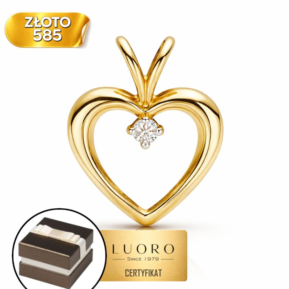 ZAWIESZKA ZŁOTA 585 14K SERCE KONTUR Z KAMIENIEM 18 MM ELEGANCKA