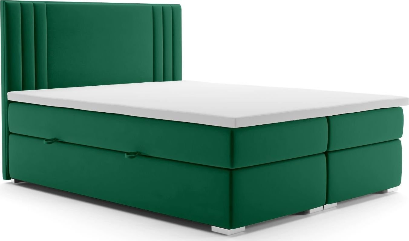 LAVERTO Łóżko kontynentalne MAO 180x200 zielone velvet z pojemnikiem