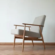 Fotele - Fotel Lisek PRL, Typ 300-190, Po renowacji, Vintage, Beżowy; Dębowy - miniaturka - grafika 1