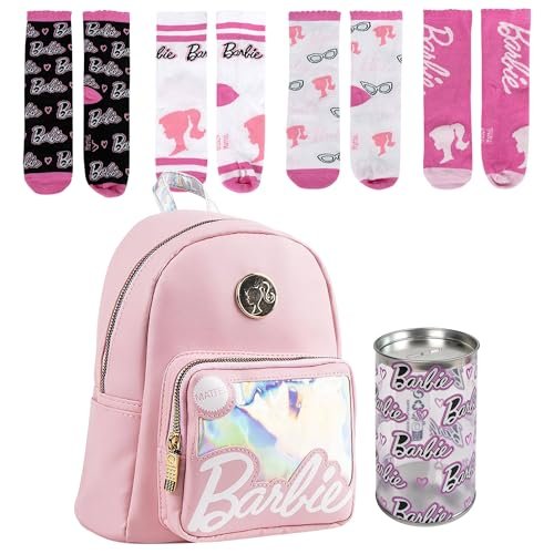 Lucky Boxer Plecak na co dzień dla dzieci w kolorze różowym ze sztucznej skóry + 4 sztuki skarpet Barbie rozmiar 35-38, Barbie, 35-38, Casual