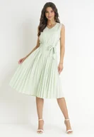 Sukienki - Miętowa Plisowana Sukienka Midi z Rozkloszowanym Dołem i Materiałowym Paskiem Katinka - Born2be - miniaturka - grafika 1