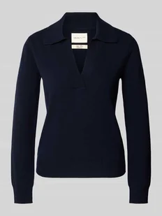 Sweter z dzianiny z wełny z wykładanym kołnierzem i dekoltem w serek - Swetry damskie - miniaturka - grafika 1