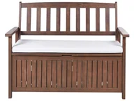Ławki ogrodowe - Ławka ogrodowa ze schowkiem 120 cm drewniana ciemna z poduszką białą SOVANA - miniaturka - grafika 1