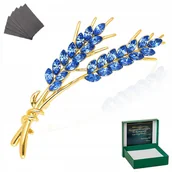 Broszki - ZŁOTA BROSZKA BŁĘKITNE LIŚCIE NA PREZENT + GRAWER - miniaturka - grafika 1