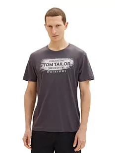 TOM TAILOR Męski T-shirt z nadrukiem logo, 10899 - Tarmac Grey, XL - Koszulki męskie - miniaturka - grafika 1