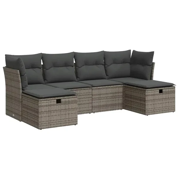 Zestaw mebli ogrodowych szary rattan PE z poduszkami, modułowy, 62x62x69 c