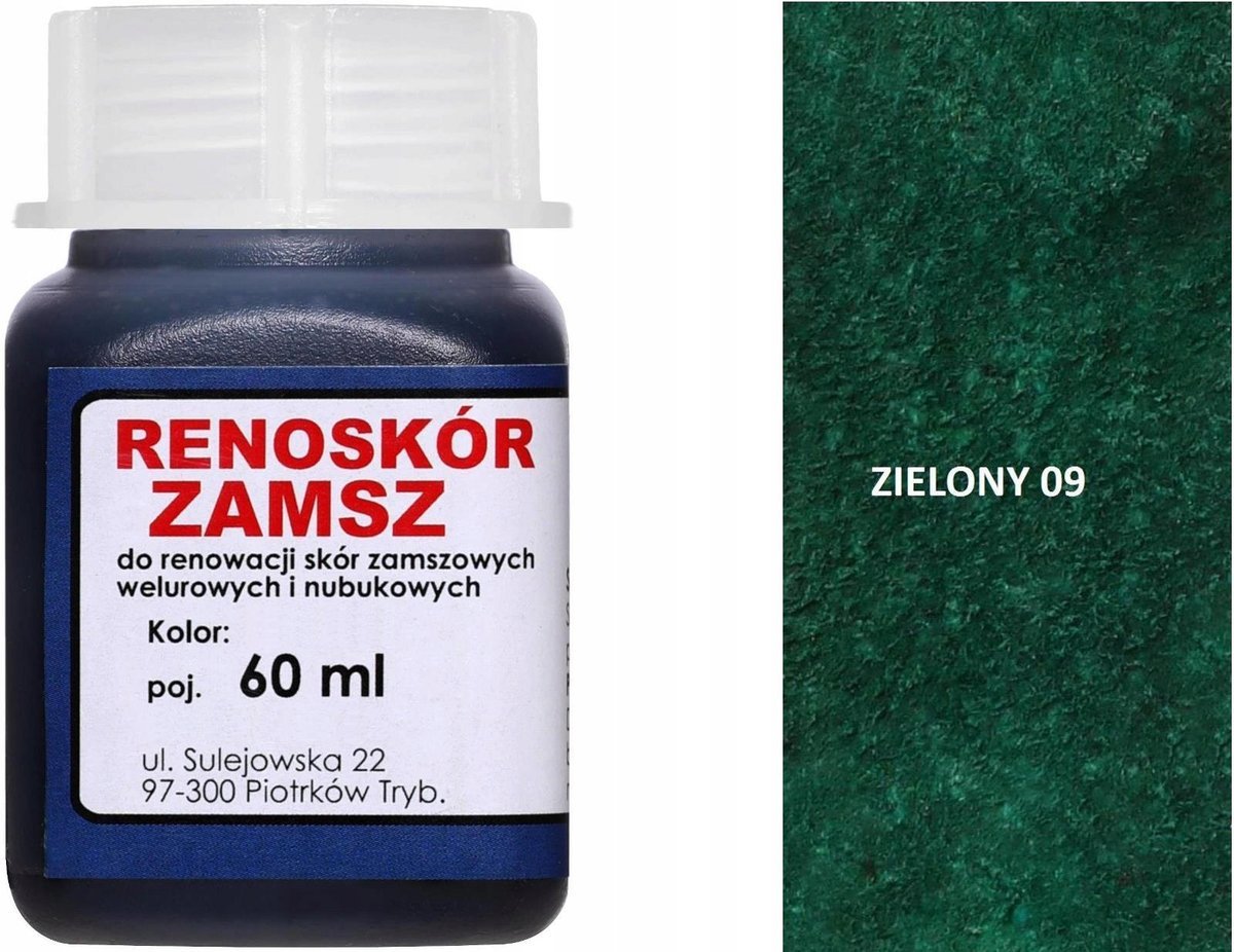 G9-99 ZIELONY RENOSKÓR FARBA DO RENOWACJI ZAMSZU NUBUKU WELUR WILBRA LAKIER