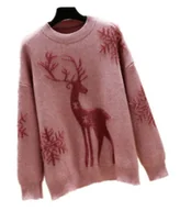 Swetry damskie - Sweter Świąteczny Renifer : Kolor - Czerwony - miniaturka - grafika 1