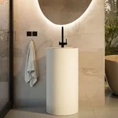 Umywalki - Massi Umywalka z konglomeratu wolnostojąca okrągła beżowa matowa 87 x 44 cm KALMI BEIGE MATT z otworem na baterię - miniaturka - grafika 1