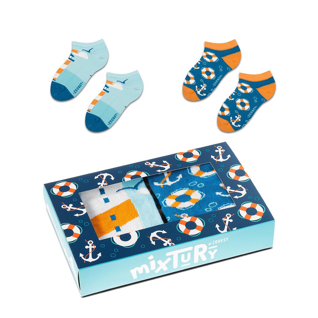 ZOOKSY kolorowe skarpetki stopki dla dzieci w zestawie r.30-35 2 pary, morskie stopki, stopki w latarnie i kotwice - mixTURY MORSKIE