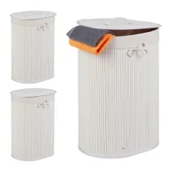 Kosze na bieliznę - relaxdays 3 x bambusowy kosz na pranie owalny biały - miniaturka - grafika 1