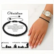 Bransoletki - Bransoletka Kamień Naturalny Lawa Czarna Delikatne Koraliki - miniaturka - grafika 1