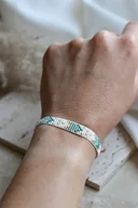 Bransoletki - Tkana bransoletka kremowo-turkusowa - miniaturka - grafika 1