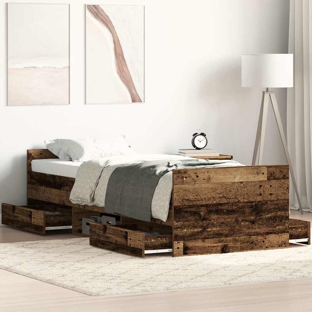 vidaXL Rama łóżka bez materaca Stare drewno 100x200cm Drewno klejone