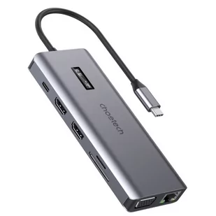 Choetech HUB wielofunkcyjny z wyświetlaczem 12w1 USB-C do USB-C / USB-A / HDMI / VGA / AUX / SD / TF szary (HUB-M26) - Kable - miniaturka - grafika 1