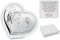 Dewocjonalia - Obrazek srebrny na białym drewnie dziewczynka Grawer pamiątka na I Komunia Św. z Dedykacją - miniaturka - grafika 1