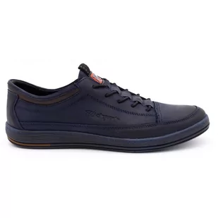 Buty męskie skórzane casual K22 granat z brązem - Polbut - Półbuty męskie - miniaturka - grafika 1