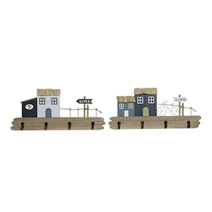 Wieszak ścienny DKD Home Decor Niebieski Biały Drewniany (2 szt.) (40 x 4 x 18 cm) - Wieszaki i stojaki - miniaturka - grafika 1