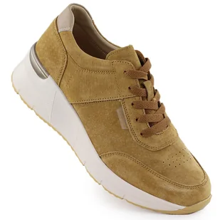 Skórzane sneakersy na koturnie zamszowe camel Sergio Leone SP104 brązowe - Półbuty damskie - miniaturka - grafika 1