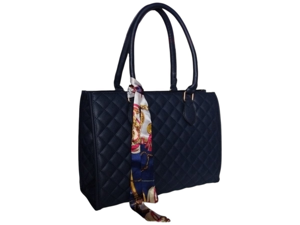 Torba Shopper Pikowana Torebka Damska Listonoszka Miejska, Granatowy