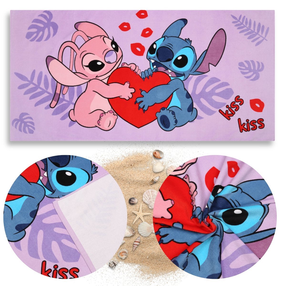 DISNEY Stitch Angel SZYBKOSCHNĄCY Ręcznik plażowy, kąpielowy dla dzieci BAWEŁNIANY 70x140 cm OEKO-TEX