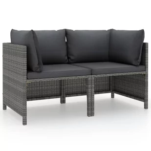 vidaXL 2-osobowa sofa ogrodowa z poduszkami, polirattan, szara - Komplety wypoczynkowe - miniaturka - grafika 2