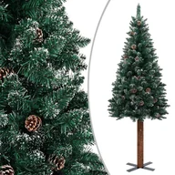 Choinki - vidaXL Smukła choinka z drewnem i śniegiem, zielona, 210 cm - miniaturka - grafika 1