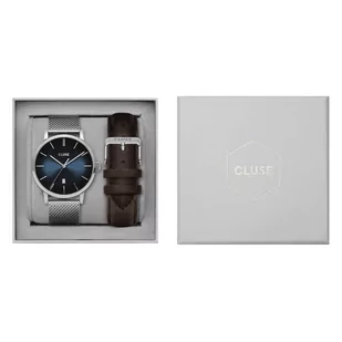Zegarek Cluse Zegarek CG20901 Mesh, Silver Blue Fume &amp Brown Leather Strap Gift Box - - Zegarki męskie - miniaturka - grafika 3
