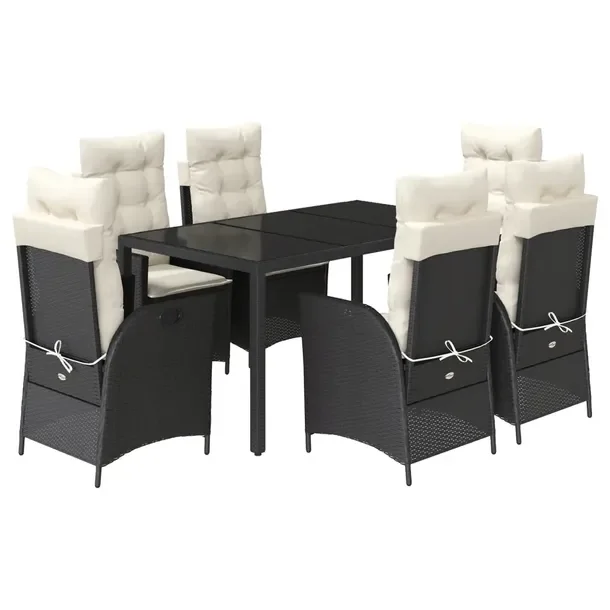 Zestaw mebli ogrodowych czarny rattan PE 150 x 90 x 75 cm, 4 krzesła