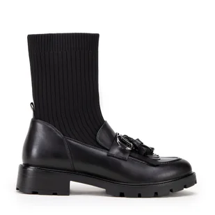 Damskie sztyblety ze skóry i z chwostem czarne - Półbuty męskie Damskie sztyblety ze skóry i z chwostem czarne - Półbuty męskie - miniaturka - grafika 1