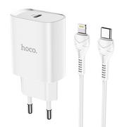 Ładowarki do telefonów - Hoco Ładowarka sieciowa Usb-C Pd20w Fast Charge Smart Charging Z Kablem Do Iphone Lightning 8-Pin N14 Biała - miniaturka - grafika 1