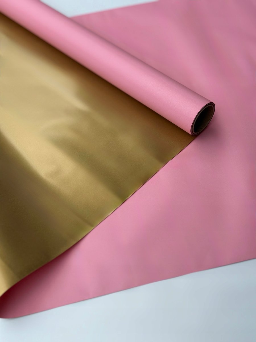 Papier Folia satynowy do pakowania 50cmX9m dwukolorowy Różówy + Złoto